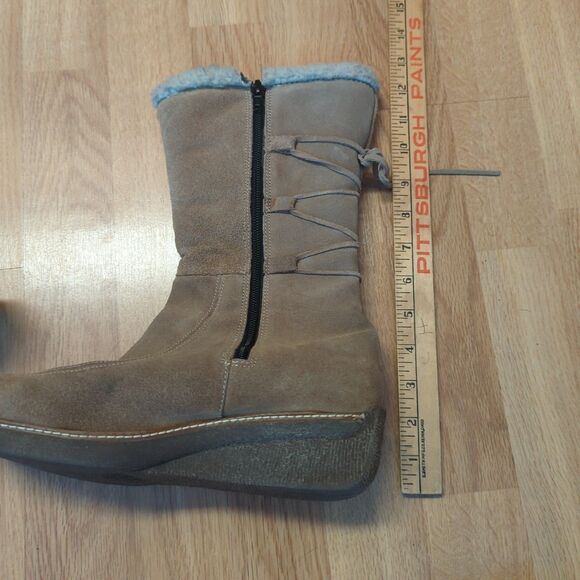 Bastien Industries Tall Moccasin Boots Womens 9.5B Tan Beige Leather Shearling - Picture 3 of 9